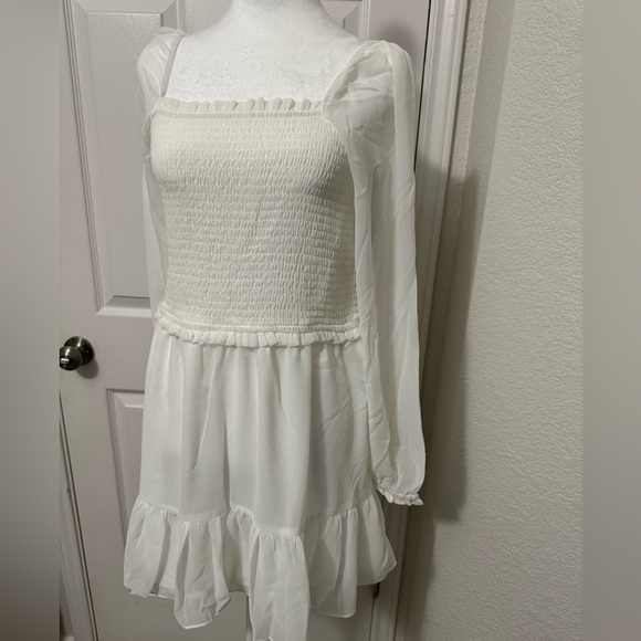 1. State Dresses & Skirts - 1.State Irory Smock Bodice Ruffle Hem Long Sleeve Mini Dress